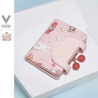 Ví nữ mini cute Just Star đẹp dễ thương ngắn dài thỏ cherry hồng nhiều ngăn đựng tiền thẻ ViAnh Store 070355 070354