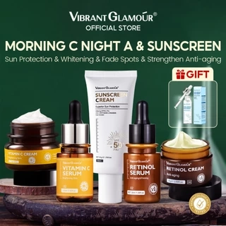 Bộ 4 sản phẩm chăm sóc da sáng và tối + kem chống nắng VIBRANT GLAMOUR (retinol + vitamin C) làm trắng & chống lão hóa & mờ vết thâm