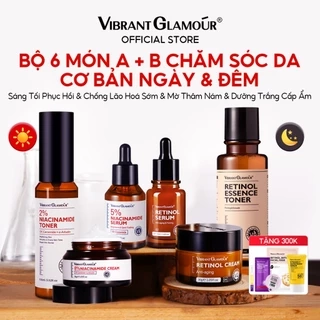 Chăm Sóc Cơ Bản Sáng Dùng Niacinamide + Tối Dùng Retinol 6PCS VIBRANT GLAMOUR, Chăm Sóc Suốt Cả Ngày & Chống Lão Hóa Lâu Dài & Làm Trắng Mờ Thâm & Phục Hồi Da Tổn Thương & Bổ Sung Collagen