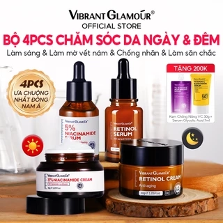 Niacinamide + Retinol Bộ Sáng/Đêm 4PCS VIBRANT GLAMOUR Bộ Chăm Sóc Da Đơn Giản Ban Ngày/Ban Đêm Làm Trắng Da & Giảm Thâm Nám & Chống Lão Hóa & Bổ Sung Collagen & Dưỡng Ẩm Lâu Dài