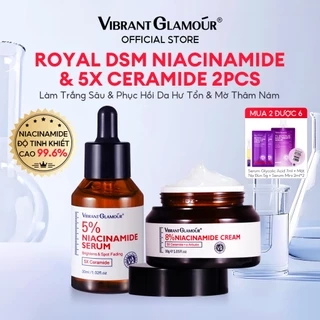 ROYAL DSM Niacinamide & 5X Ceramide 2PCS VIBRANT GLAMOUR 5% + 8% Niacinamide + 3X Centella,Làm Trắng Nhanh & Mờ Đốm Đen, Tàn Nhang & Giảm Sự Tích Tụ Melanin $ Nuôi Dưỡng Sâu & Giảm Đỏ Da, 30ml + 30g