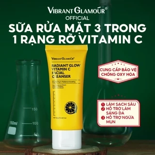 Sữa rửa mặt Vitamin C VIBRANT GLAMOUR 3 in 1 Glow Làm sạch sâu Giảm mụn và làm sáng da 60g