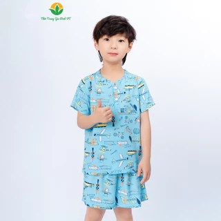 Bộ lanh bé trai mặc nhà , quần đùi , áo cộc tay cổ tàu thời trang Việt Thắng - B63.5009