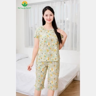Bộ lanh mặc nhà nữ thời trang Việt Thắng , quần lửng , áo cộc tay họa tiết - B06.5056