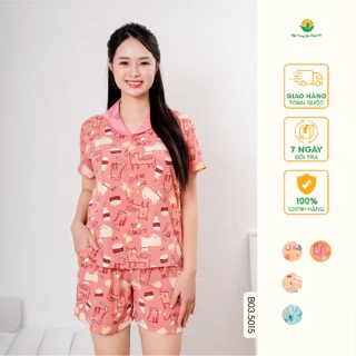 Bộ Pijama Mặc Nhà Chất Lanh Tole Nữ Việt Thắng, Bộ Ngủ Áo Cộc Quần Đùi Họa Tiết B03.5015