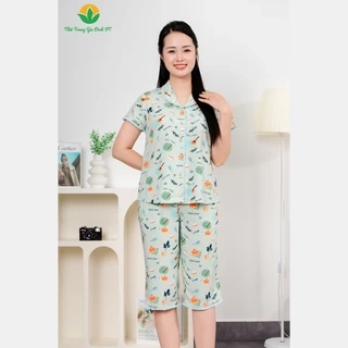 Bộ pijama nữ mặc nhà chất Lanh họa tiết cổ sam thời trang Việt Thắng - B06.5047