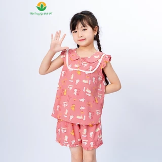 Bộ tole lanh sát nách cho bé gái họa tiết xinh xắn cổ sen thời trang Việt Thắng - B62.5085