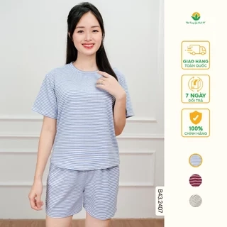 Bộ đùi nữ chất cotton thời trang Việt Thắng áo cộc tay quần đùi kẻ sọc - B43.2407
