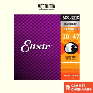 Dây Đàn Guitar, dây thay thế cho đàn Acoustic Elixir NANOWEB® Extra Light, chất hợp kim chất lượng cao-Việt Thương Music