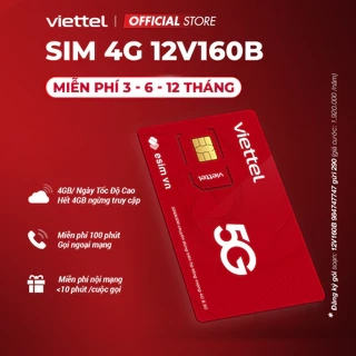 Sim 4G Viettel 12SD135 Data 5GB/Ngày - 150GB/Tháng Tốc Độ Cao MAX BăngThông. Trọn Gói 1 Năm Không Nạp Tiền