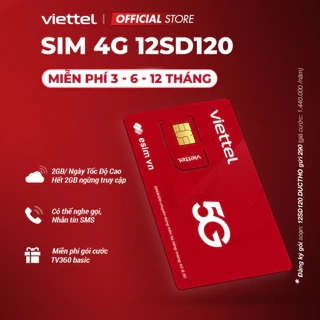 Sim 4G Viettel 12SD120 2GB/Ngày - 60GB/Tháng. Data Tốc Độ Cao - Max Băng Thông. Trọn Gói 1 Năm Không Nạp Tiền