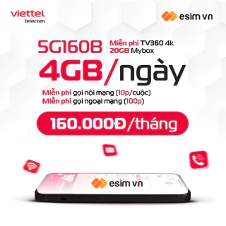 SIM 5G VIETTEL 5G160B - 5G180B DATA 6GB/Ngày, FREE Gọi 100P Ngoại Mạng + 1000P Nội Mạng + TV360. Chỉ từ 160k/Tháng