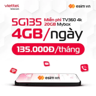 SIM 5G VIETTEL 5G135 - 5G150 Data 6GB/Ngày - 180GB/Tháng. Tốc Độ Cao 5G MAX Băng Thông Dùng Toàn Quốc. Chỉ Từ 135k/Tháng