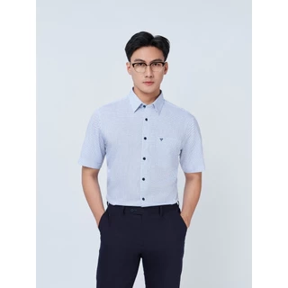 Sơ mi ngắn tay lai bầu VIETTIEN vải sợi hoa hồng phom REGULAR VT00000298