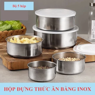 Bộ 5 hộp Inox đựng thức ăn nhiều kích cỡ có nắp đậy kín