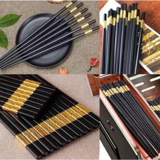 Hộp 10 đôi Đũa ăn cơm cao cấp Hàn Quốc mạ vàng chống trơn trượt nấm mốc