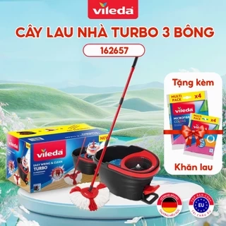 Cây lau nhà VILEDA Turbo Easy Wring&Clean đầu lau tam giác, xô giặt quay bằng chân, + 2 bông lau (Tổng 3 bông)