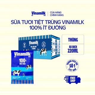 Thùng 48 bịch Sữa tươi tiệt trùng có đường Vinamilk 100% Sữa tươi 220ml