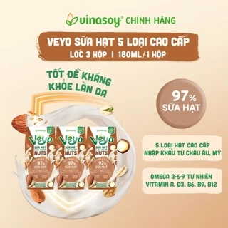 Lốc sữa 5 loại hạt cao cấp Veyo nuts (lốc 3 hộp x 180ml)