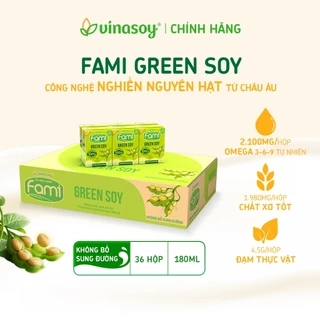 Thùng sữa đậu nành Fami Green Soy không bổ sung đường (36 hộp x 180ml)