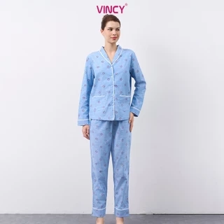 Bộ piijama bâu sam tay dài, chất liệu kate cho mùa Thu Đông BKD162W81