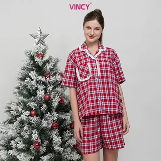 Bộ pijama short chất kate cổ lá sen, họa tiết cho Noel BSK050W33