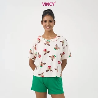 Bộ short thun thoáng mát, áo hình tuần lộc quần xanh lá, phong cách trẻ trung cho mùa Noel BST070W41