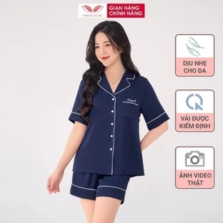 Bộ ngủ lụa Pijama mặc nhà trơn VINGO tay ngắn mùa Hè H1146 VNGO