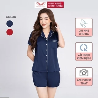 Pijama mặc nhà đồ ngủ nữ lụa Pháp VINGO tay ngắn mùa hè H153 VNGO