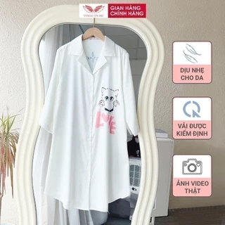 Váy sơ mi dáng dài lụa Pháp màu trắng mặc mùa Hè VINGO N451 - N484 VNGO