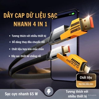 Cáp Sạc Nhanh bọc vải dù 4 Trong 1 Sạc Chống Gẫy Chính Hãng Bảo Hành 16 tháng - Vinzy