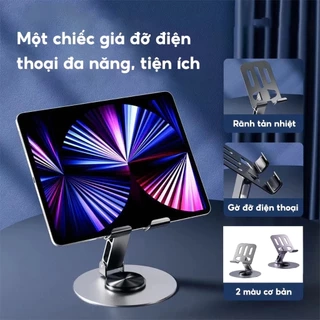 Giá Đỡ Điện Thoại Máy Tính Bảng Vinzy Xoay 360 Hợp Kim Nhôm, Kệ Điện Thoại Xem Phim Livestream