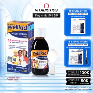 Siro Uống Cho Bé Vitabiotics WELLBABY Multi-Vitamin Liquid Vị Cam Mạch Nha Ngon Miệng, Tăng Cường Sức Đề Kháng 150ml