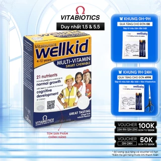 Viên Nén Nhai Vitabiotics WELLKID MULTI-VITAMIN SMART CHEWABLE Hỗ Trợ Nâng Cao Sức Đề Kháng Cho Trẻ Em Hộp 30 Viên