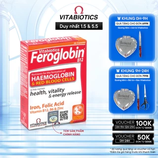 Viên Uống Bổ Máu Vitabiotics FEROGLOBIN B12 Cung Cấp Sắt Hỗ Trợ Tăng Khả Năng Tạo Máu, Nâng Cao Sức Đề Kháng Hộp 30 Viên