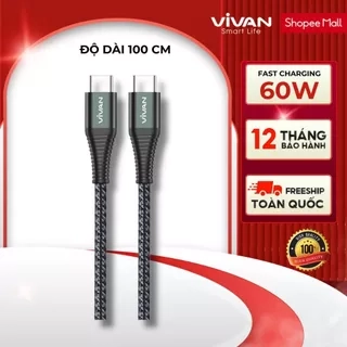 Cáp Sạc Nhanh VIVAN KPD100S Chống Gãy Type-C to Type-C 100cm Chuẩn Sạc NhanhPD 60W