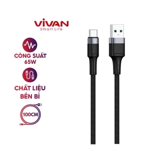 Cáp sạc siêu nhanh VIVAN VQC100S ĐEN Type-C, Công Suất 65W - Phiên Bản Nâng Cấp - HÀNG CHÍNH HÃNG
