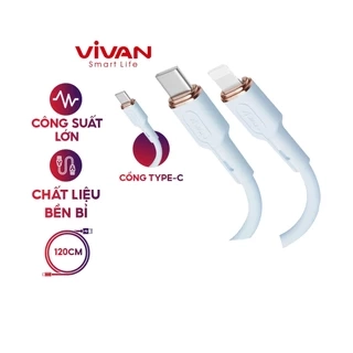 Cáp Sạc Nhanh VIVAN VSCL120S/ VSCC120S (Type C to Lin/Type C to Type C) 120cm, Silicon Mềm Dẻo Chống Xoắn Nứt Gãy