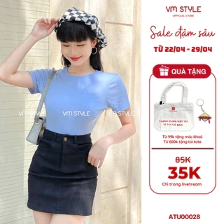 Áo croptop trơn nữ VMSTYLE chất thun co giãn ngắn tay nhiều màu sắc dễ phối đồ đi học, đi chơi, đi làm - ATU00028