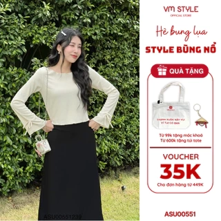 Áo kiểu nữ tay dài VMSTYLE dáng ôm tay loe nơ trơn nhiều màu basic, đi học, đi làm, đi chơi ASU00551