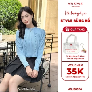 Áo sơ mi tay dài phối nơ VMSTYLE cổ sen viền bèo dễ thương đi chơi, đi học, đi làm ASU00554