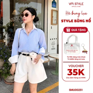 Áo Sơ Mi VM STYLE Chất Đũi Hàn Quốc Form Rộng Họa Tiết Sọc Phối Đơn Giản SMU00251