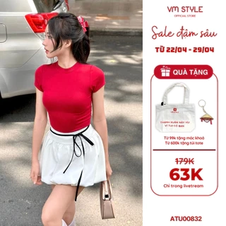 Áo thun nữ cổ tròn VMSTYLE, Áo kiểu nữ form ôm tay ngắn màu trơn đơn giản đi học, đi chơi, đi làm ATU00832