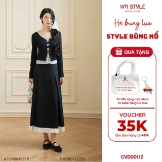 Chân váy chữ A dài phối nơ VMSTYLE, chân váy form xòe xếp ly phối lai CVD00112 - DATELINE