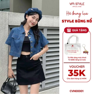 Chân váy ngắn nữ VMSTYLE, chân váy chữ A trơn 1 cúc đen, trắng basic đi học, đi làm 07194 - CVN00001
