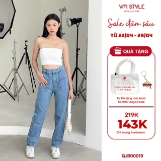 Quần jean baggy nữ VMSTYLE kiểu trơn basic cạp cao chuẩn form mặc đi học - N136 Đ146 QJB00005