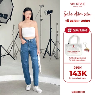 Quần jean nữ VMSTYLE baggy lưng cao tạo xước dáng suông form đẹp đi học, đi chơi - QJB00009