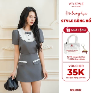 Set áo kiểu phối ren nơ mix chân váy chữ A VMSTYLE Set tiểu thư dáng ngắn đi chơi, đi chụp ảnh SBU00128