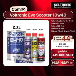 Combo nhớt dành riêng cho tay ga Voltronic Evo Scooter 10w40, gồm nhớt máy, nhớt lap và phụ gia nhớt