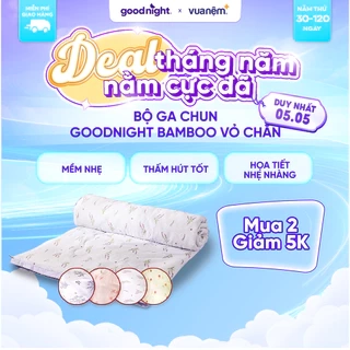 Bộ Ga Gối 4 Món Vua Nệm Goodnight Bamboo 25cm, Bộ Ga Đũi Họa Tiết Trang Nhã, Gân Đũi Mềm Mại, Thoáng Mát